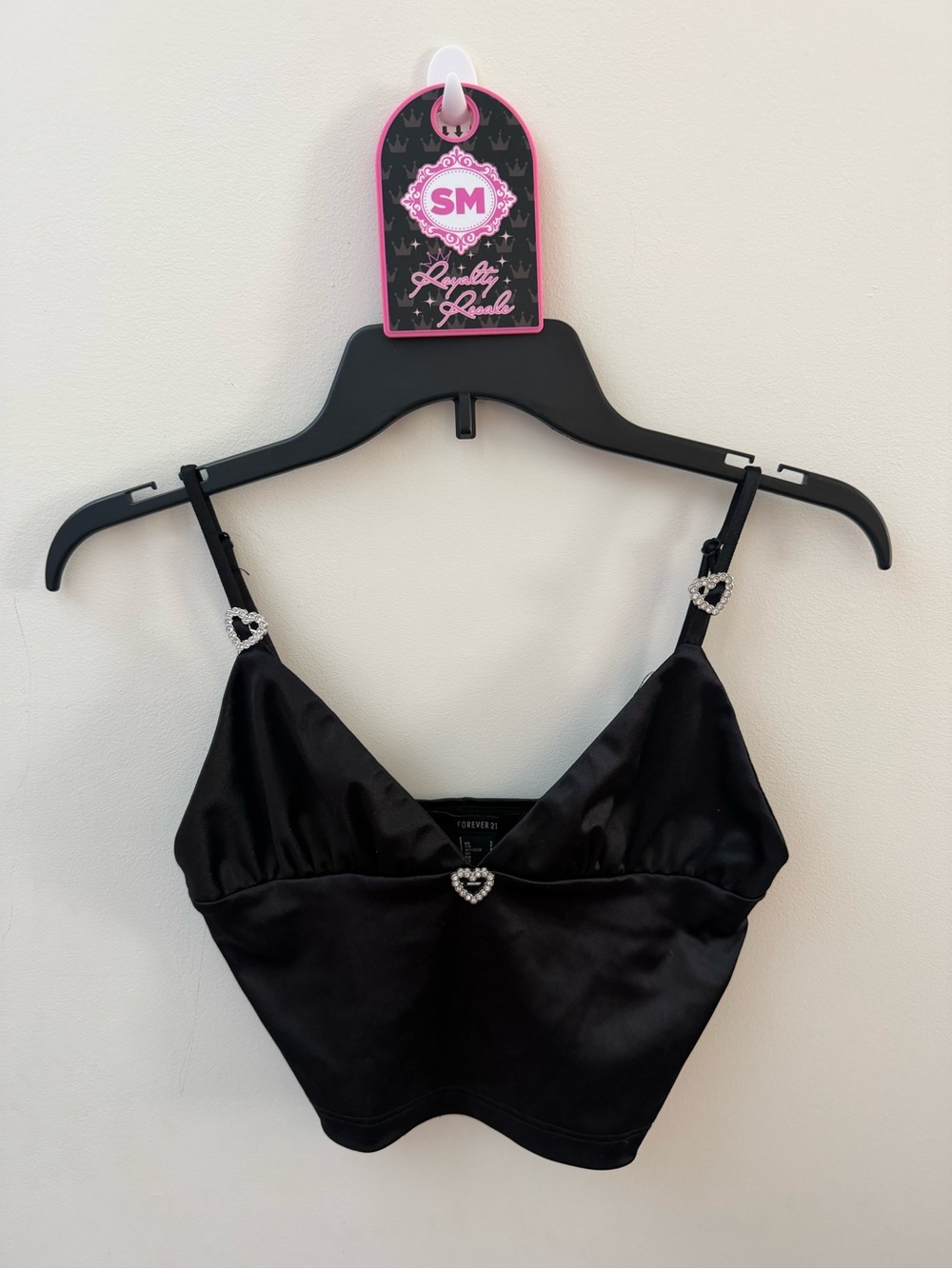 Forever 21 Black Satin Heart-Detail Crop Cami